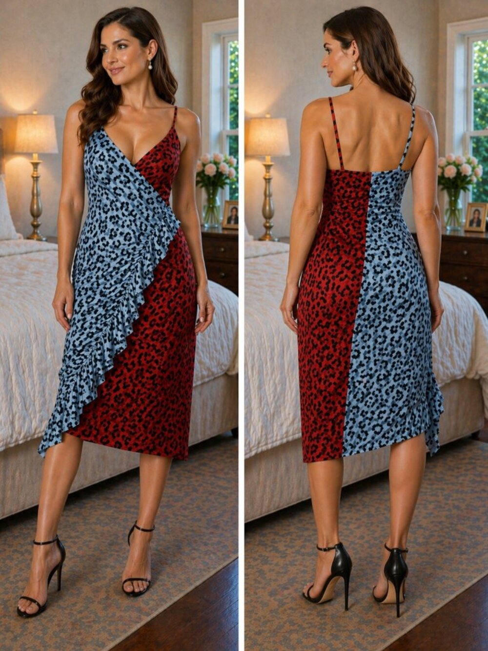 NWT A.L.C. Estelle Silk Ruffle Animal Print Wrap Midi Dress $595